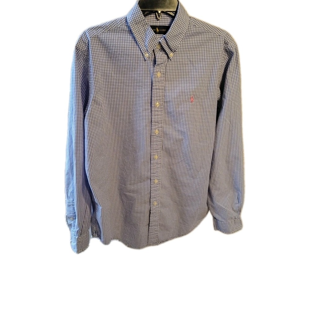 Ralph Lauren Shirt Mens Large Blue White Gingham Checkered Long Sleeve Button Up